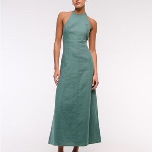 A&F Premium Linen Hugh-Neck Backless Maxi Dress